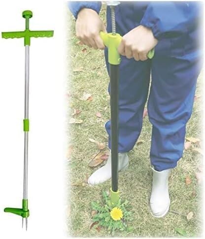 雑草抜き機 除草ツール 手動除草機、アルミハンドルと3つの爪付き草抜き機、スタンドアップ式庭の芝生簡単根取りグラバーツール
