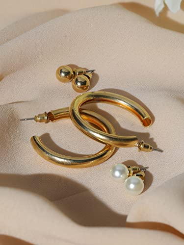 Plated Brass Hoops and Stud Earrings Set of 6