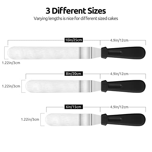 Image of Icing Spatula, U-Taste Offset Spatula Set with 6 inch, 8 inch, 10 inch Blade,Stainless Steel Angled Cake Decorating Frosting Spatula Set of 3 (Black)