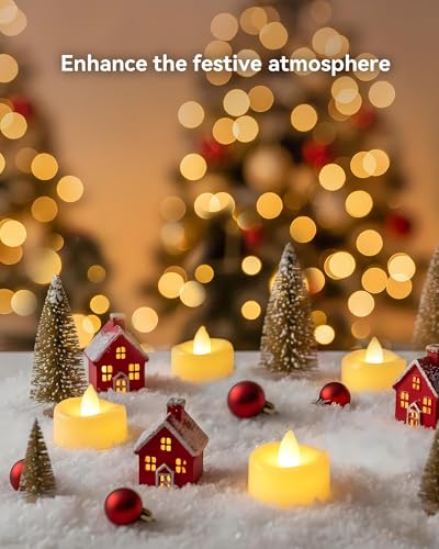 AMAGIC 12er Flimmerfreies LED-Teelichter, Batteriebetriebene Kerzen Für Hochzeit, Weihnachten, Tischdeko, Zuhause,Wach Außenschale – Ansicht 3