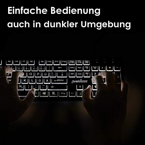 Perixx Periboard-317, Kabelgebundene Tastatur mit weißer LED Hintergrundbeleuchtung, Große Druckbuchstaben, Vollformat, Deutsches QWERTZ Layout – Bild 5