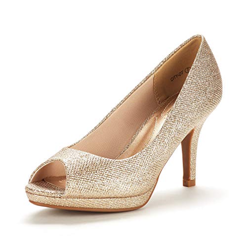 DREAM PAIRS Women's City_ot Gold Glit Fashion Stilettos Peep Toe Pumps Heels Shoes Size 8.5 B(M) US