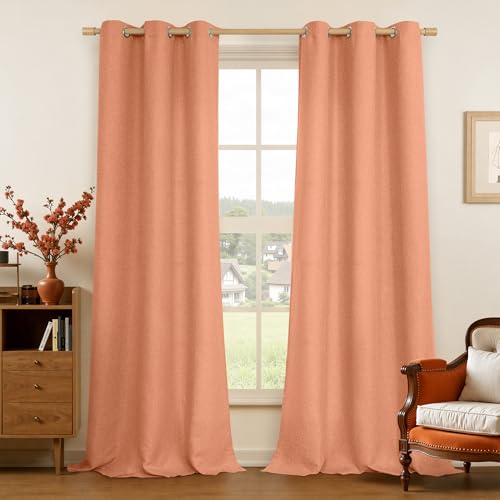 LAMIT Terracotta Linen Curtains for Living Room 84 inch Length 2 Panels