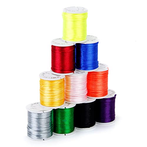 F Fityle 10 rolos 1/2 mm cetim seda nylon cordão trançado kumihimo DIY corda colorida - multicolorid