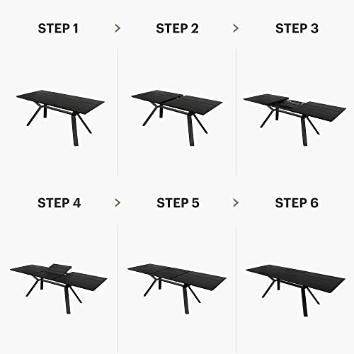 Acanva Expandable Dining Table For 6-8 Seat, Modern Rectangle Design With Extension Leaf For Kitchen Restaurant, Thicker Top And Carbon Steel Pedestal, 70.9''(+23.6)X35.5''X30'', Black #TOP4