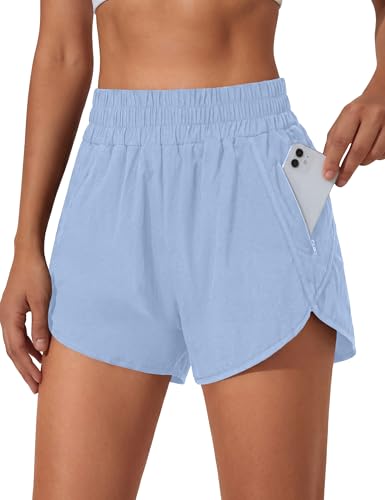 Image of BMJL Women's Athletic Shorts Running Workout Shorts Gym High Waisted Summer Short with Waistband Pocket | built-in liner,thick elastic waistband,split side,comfy fabric,zipper pocket,longer back,workout,athletic,curved back line