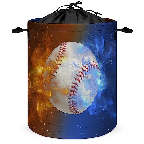 Sports Baseball Foldable Laundry Basket Fantasy Galaxy Baseball in Fire And Water Decor for Bedroom Laundry Room Closet Bathroom College One Size