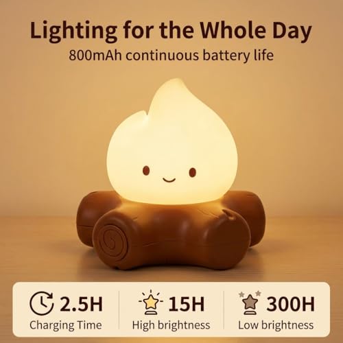 Image of ELEPHANTBOAT Night Light for Kids with 5 White Noise Sounds, Bonfire Decoration Table Lamp, Warm Dimmable Light, 800mAh Rechargeable Bedside Night Light Home Gift Desk Decor, 10.5x6.5cm