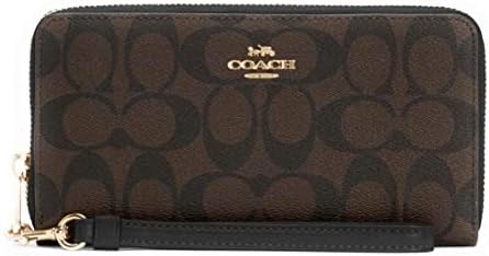 COACH Womens Long Zip Around Wallet In Signature Canvas With Strap (Brown - Black)