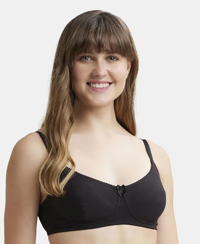 Image of Jockey 1615 Women's Wirefree Non Padded Super Combed Cotton Elastane Stretch Full Coverage Everyday Bra with Soft Adjustable Straps Black 38B