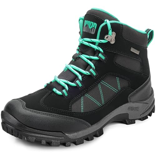 R CORD Waterproof Womens Hiking Boots Breathable Rubber Outsoles Trail Mountain and Backpacking Shoes Womens AllBlack Size 7.5