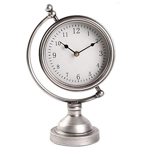 MODE HOME Sliver Metal Tabletop Clock Globe Desk Clock on Stand Decorative Mantel Clock