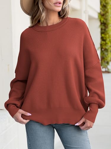Image of ANRABESS Women Oversized Sweaters Batwing Long Sleeve 2026 Fall Outfits Crewneck Casual Knit Side Slit Fashion Pullover Top
