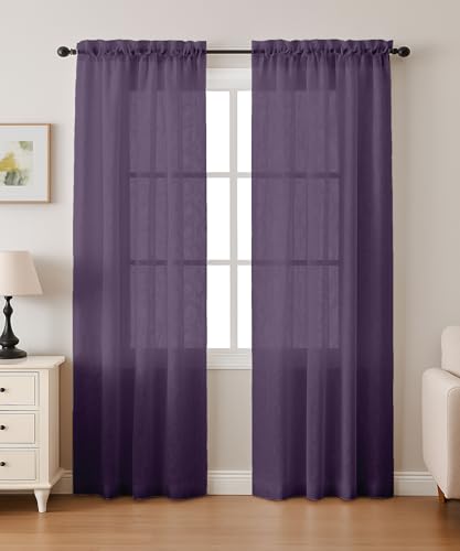 Vargottam Sheer Polyester Georgette Full-Length Curtain Panels 42" W x 84" L - Rod Pocket with 1.5" Frill, 2 Panels - Semi-Sheer Floor Curtains for Living Room, Bedroom, or Patio Doors