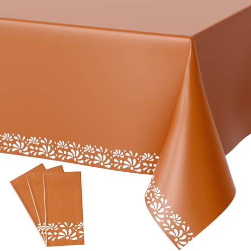 Image of Oudain 4 Pack Cielito Lindo Party Decoration Mexican Tablecloth Disposable Plastic Terracotta Mexican Cielito Lindo Baby Shower Table Decor Wedding Birthday Party Decorations(Floral,White)