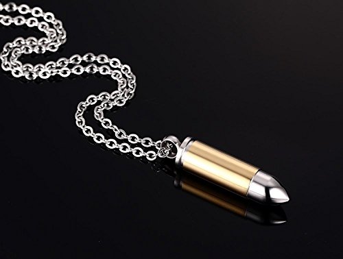 Stainless Steel Bullet Memorial Cremation Ash Urn Vial Tube Pendant Keepsake Necklace 22 Inch, Color Gold Silver3