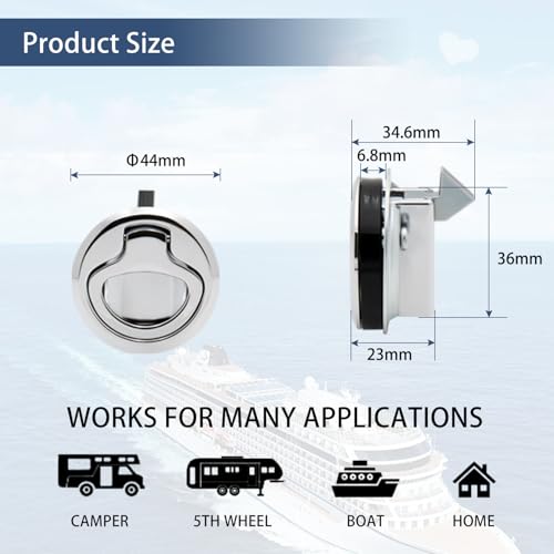 Image of AOTWSEN Boat Hatch Latches,RV Flush Latch Lock | Heavy Duty Chrome Flush Slam Latch | Fits 2 inch Lock Holes & Door Thickness up to 0.5 inch | Stainless Steel Round Pull Latch for RV Boat Deck Hatch