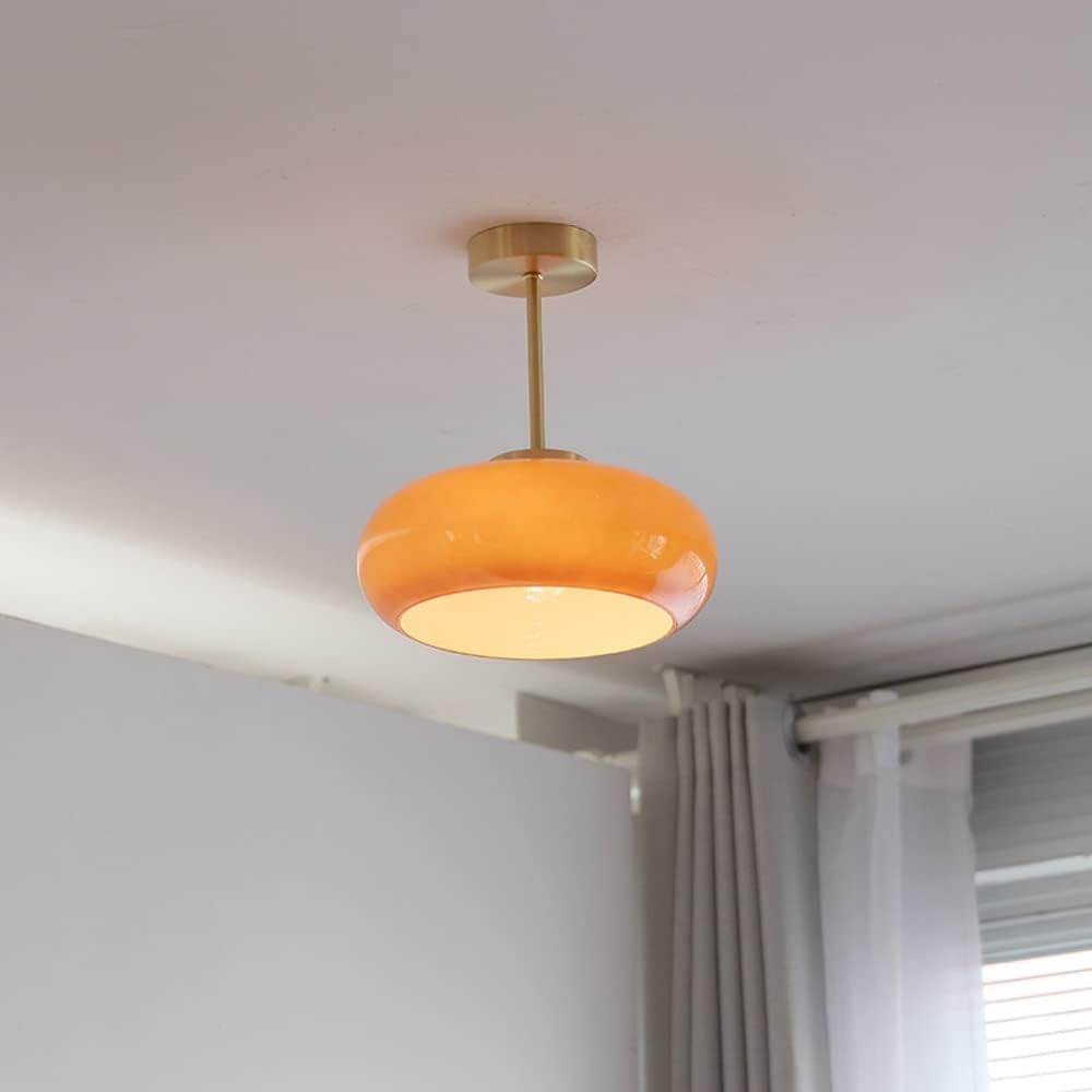 da a Sospensione Minimalista con Paralume in Vetro Giallo, 1 Luce, Finitura in Ottone, Dario, plafoniera per Sala da Pranzo, Isola Cucina, plafoniere, Luce per Sala da Pranzo