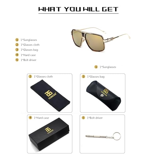 Image of Aviator Sunglasses for Men Retro Fashion Gold Oversized 70s shades