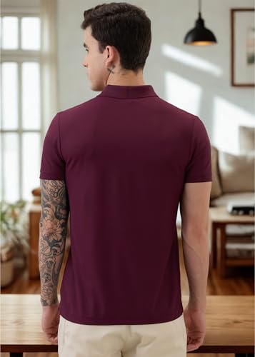 Image of Nostrum Cotton Half Sleeve T-Shirt for Men Boys, Regular Fit, Cherry, Stylish Mens T-Shirts, Polo T Shirt for Man, Collar T Shirts for Men