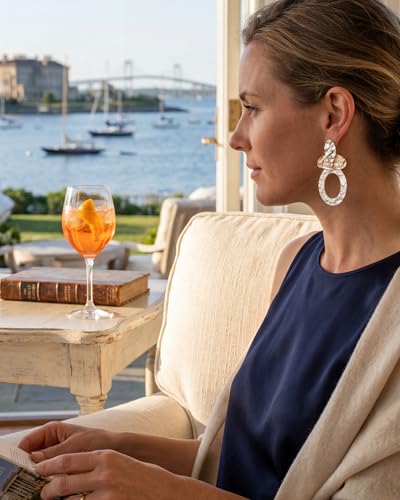 MUMREUES Silver Earrings for Women Trendy Hypoallergenic Chunky Statement Stud Earrings Dainty Elegant Dangle Drop Dangly Dangling Big Boho Waterproof Simple Stack Unique Earrings Everyday Jewelry — view 4