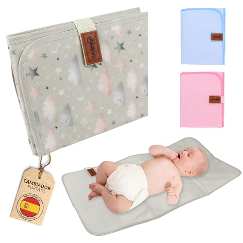 Bebesar® Cambiador Bebe Portatil Impermeable y Plegable - Acolchado Para Viaje (Estrellas Gris)