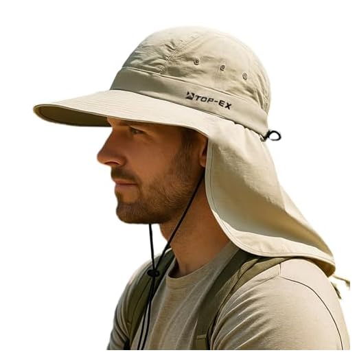 TOP-EX Sun Hat Men Wide Brim UPF 50 with Neck Cover Cooling Oversized Cap for Big Heads Hiking Fishing Lightweight Breathable Safari Style Light Khaki XL/XXL