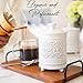 25DOL 35 Ounce Elegant Ceramic Kitchen Canisters Set of 3 - Beautifully Engraved Coffee Tea Sugar Storage Containers Airtight with Feet for Added Style and Stability - Ceramic Jar with Airtight Lid