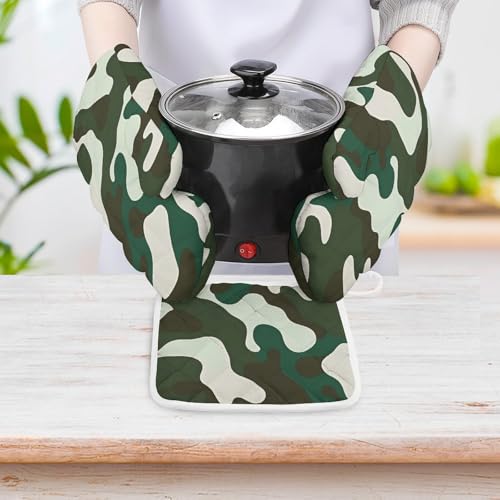 Gants de cuisine verts lot de 3 avec doublure coton doux isolant de qualité - 6