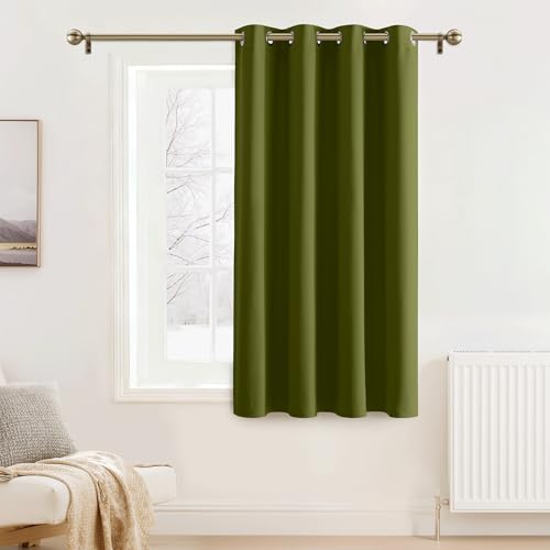 PONY DANCE Rideau Vert - Rideaux Occultant Isolation Thermique et Anti Froid avec Oeillets Solids Lourds pour Salon Noël, 132 cm Largeur sur 158 Hauteur, 1 Pièce, Vert d'olive