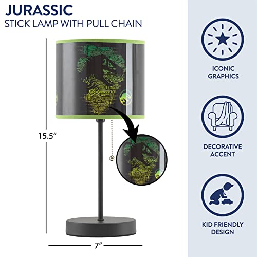 Image of Jurassic World Stick Table Kids Lamp, with Pull Chain, Themed Printed Decorative Shade,Metal