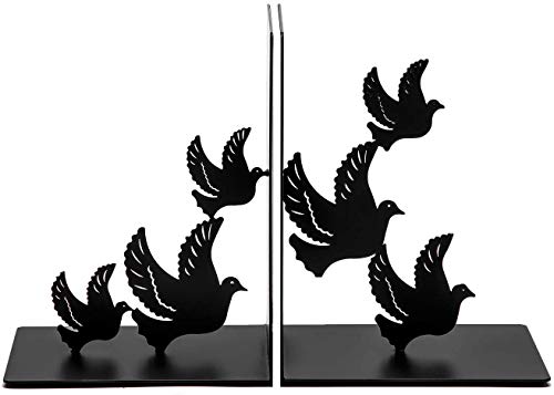 Bookends Decorative for Shelves, Bird Book Ends Dove Style Black Metal Bookends Desk