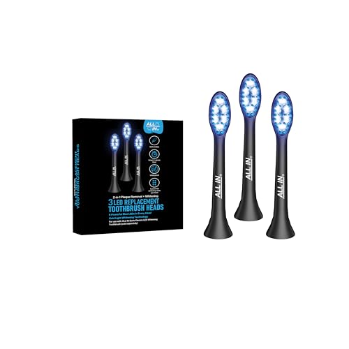 ALL IN Replacement Heads for ALL IN Sonic Electric LED Whitening Toothbrush with Blue & RED LED Light Technology and 4 Advanced Deep Cleaning Modes with a Timer, BPA Free and PHTHALATES Free (3)