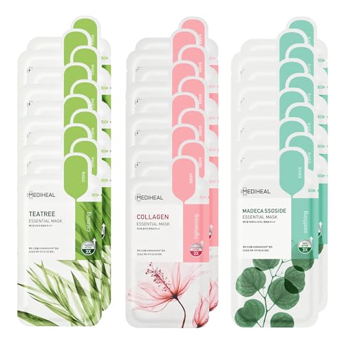 Mediheal Sheet Mask Essential HERO 30 Pack (Collagen, Tea Tree, Madecassoside)