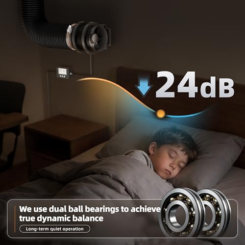 Image of 4 Inch Inline Duct Fan Kit with Timer Humidity Sensor and Temperature Remote, Quiet Ventilation Exhaust Fan for Heating Cooling Booster, Grow Tents, Boat Comes with Base Cord Screw