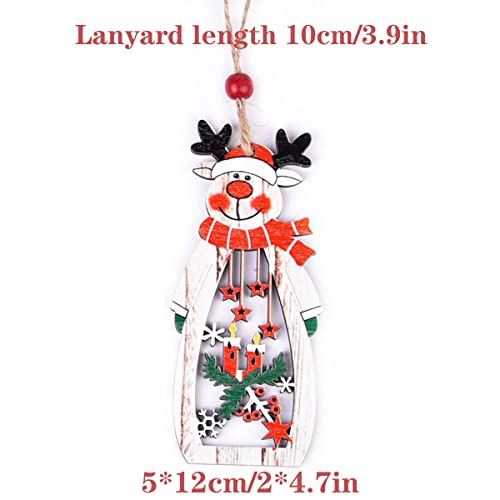 Wooden Christmas Ornaments Santa Claus Snowman Reindeer Hanging Ornaments Set Of 6 For Christmas Tree Decoration #TOP1