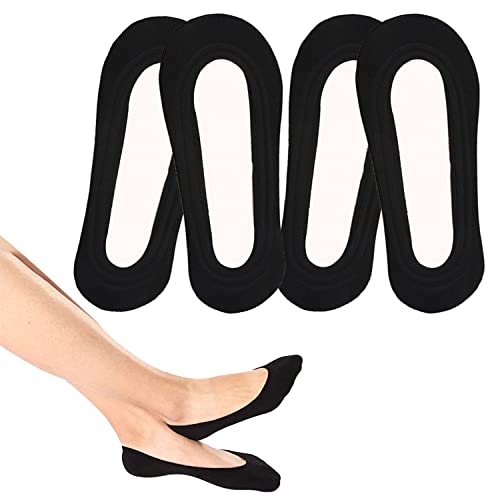 LECTNORE 4 Paar No Show Socken Damen Low Cut Socken Unsichtbare Ultra Low Cut Bootssocken Rutschfeste Socken mit Silikonstreifen für Sneaker High-Heel Schuhe Loafer (Schwarz) Cover
