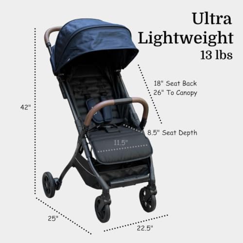 Image of Strolee Lightweight Baby & Toddler Stroller, Ultra Compact, Airplane-Friendly Travel Stroller, One-Handed Fold, Near Flat Recline, X-L Canopy & Parent Cup Holder -LinQ (Fawn)
