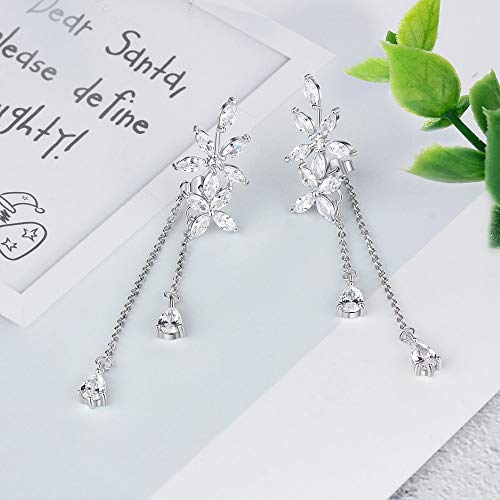 Boucles d'oreilles mariage argent 925 longues à fleurs scintillantes