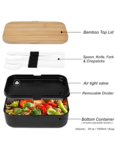 Invvni Bento Box Lunch Box Containers For Adults - Natural Bamboo Lid, Cutlery & Chopsticks, Microwave Safe, Dishwasher Safe, Bpa Free, Leakproof, Gifts For Women, Small #TOP2