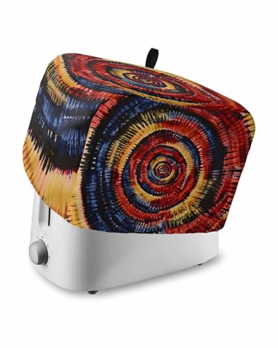 Red Yellow Blue Toaster Cover 4 Slice, Ethnic Geometric Art Modern Abstract Dustproof Bread Machine Oven Cover with Storage Pockets, Fits Most Kitchen Toasters Protector