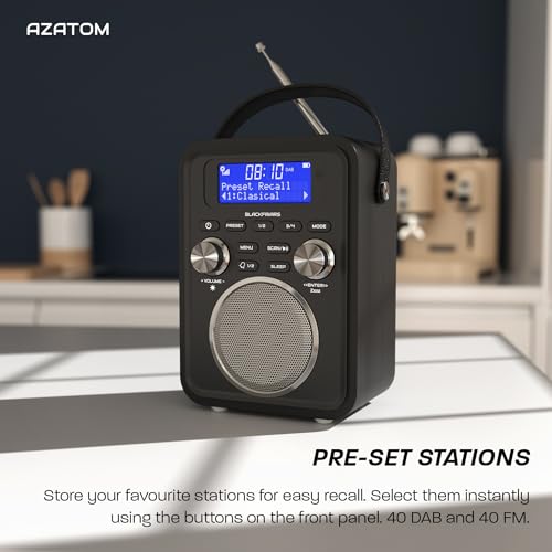 Dab/Dab+ & Fm Portable Digital Radio | Bluetooth | Remote Control | Rechargeable Battery | Dual Alarms & Sleep Timer | Perfect For Home, Office Or Outdoors | Azatom Blackfriars 2 (Carbon Black) - 3