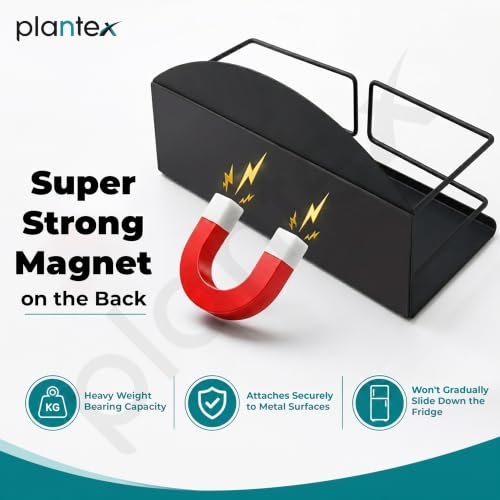 Image of Plantex Fridge Magnet Storage Rack /GI Steel Magnetic Shelf for Fridge /Refrigerator Side Storage Rack for Kitchen Essentials /Spice Rack - Pack od 1 (Black)