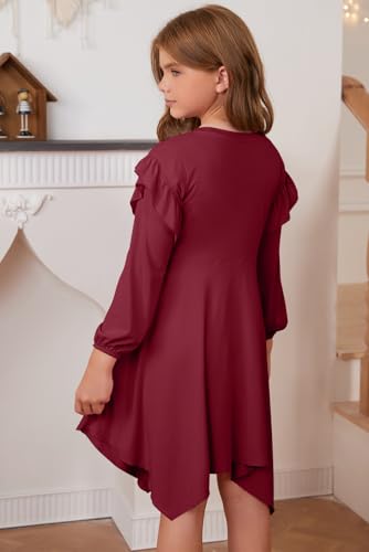 blibean Girls Long Sleeve High Low Dresses Tween Cute Swing Dress Size 6-15 Years3