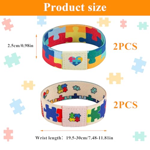 4-Pack Autism Awareness Bracelet, Colorful Elastic Puzzle Wristband Bracelets for Adults, Autism Awareness Accessories for Women Men2