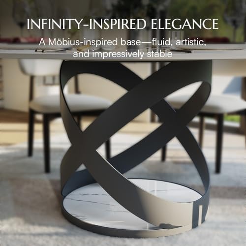 POVISON 59" Modern Dining Table, Glossy White Round Dining Table for 6, Sintered Stone Dining Tabletop with Black X Carbon Steel Base (Table Only) - Image 7