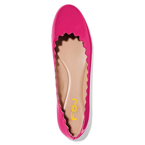 FSJ Women Cute Dress Pump Shoes Scalloping Round Toe Suede Ballet Flats for Comfort Flat Shoes Size 4-15 US3