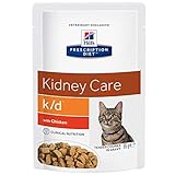 Diet-Katzenfutter von Hill‘s Prescription, zarte Fleischstückchen in Soße mit Huhn, 12 x 85 g.