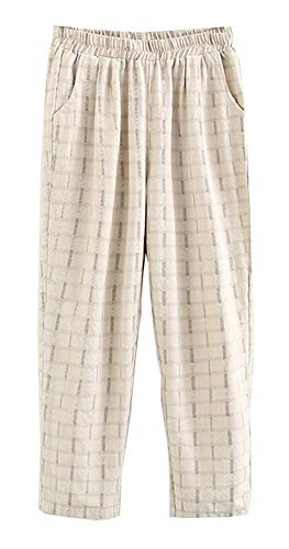 Liveinu Femme Pantalon À Pois Été Coton Lin Harem Pantalon Léger Cordon Élastique Solide Couleur Pantacourt Sport Pants 7/8 Longueur Pants 46 Beige Cover