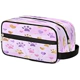 Mexpekil Neceser organizador de aseo con estampado de huellas de perro, gato, rosa, morado, dorado, bolsa de maquillaje, bolsa de almacenamiento para mujeres, hombres, niños y niñas